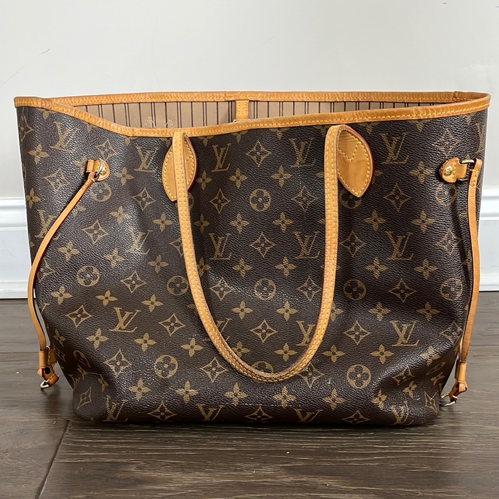 Louis Vuitton Brown & Tan Leather Monogram Neverfull MM Tote Bag with Pochette